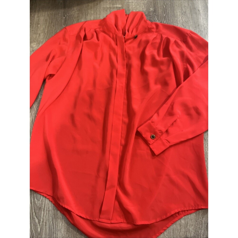 Vintage Leslie Faye Bright Red Button Up Women’s Blouse Size 14